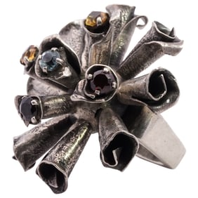 Rachel Gera Sterling Silver and Gemstone Sputnik Ring