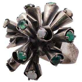 Rachel Gera Sterling Silver and Gemstone Sputnik Ring