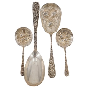 (4 Pc) Sterling Silver Berry Spoons & Serving Spoon