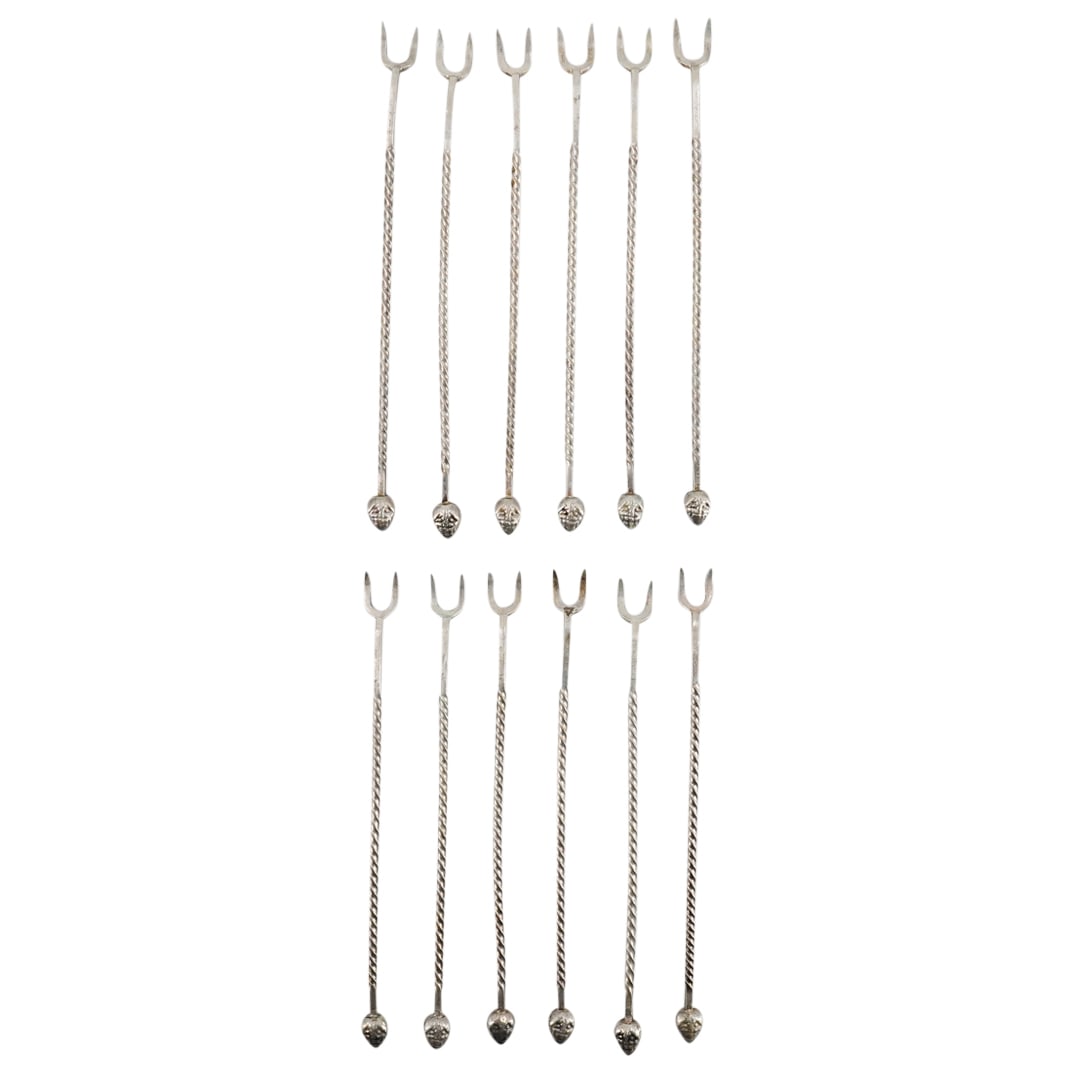 (12 Pc) Silver Twisted Handled Cocktail Forks (1 of 6)