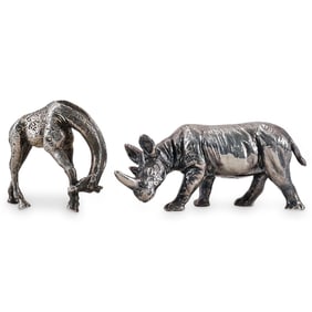 (2 Pc) Sterling Silver Rhino & Giraffe Figures
