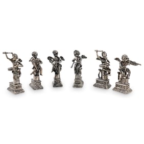 (6Pc) Silver Plated Cherub Place Card Holders