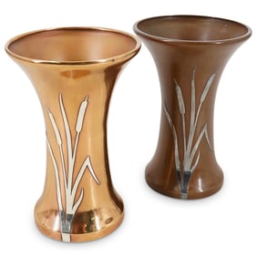 (2 Pc) Antique Silver Crest Bronze & Sterling Vases