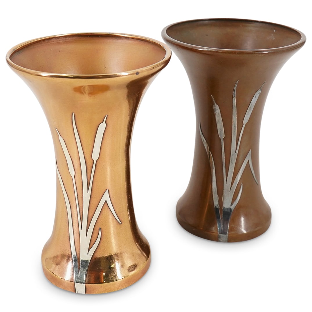 (2 Pc) Antique Silver Crest Bronze & Sterling Vases (1 of 14)