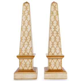 Pair Of Decorative Gilt Accented Composite Obelisks