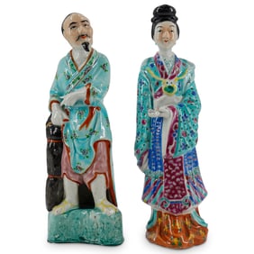 (2 Pc) Chinese Famille Rose Porcelain Figures