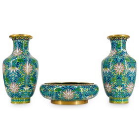 (3 Pc) Chinese Cloisonne Vases & Bowl
