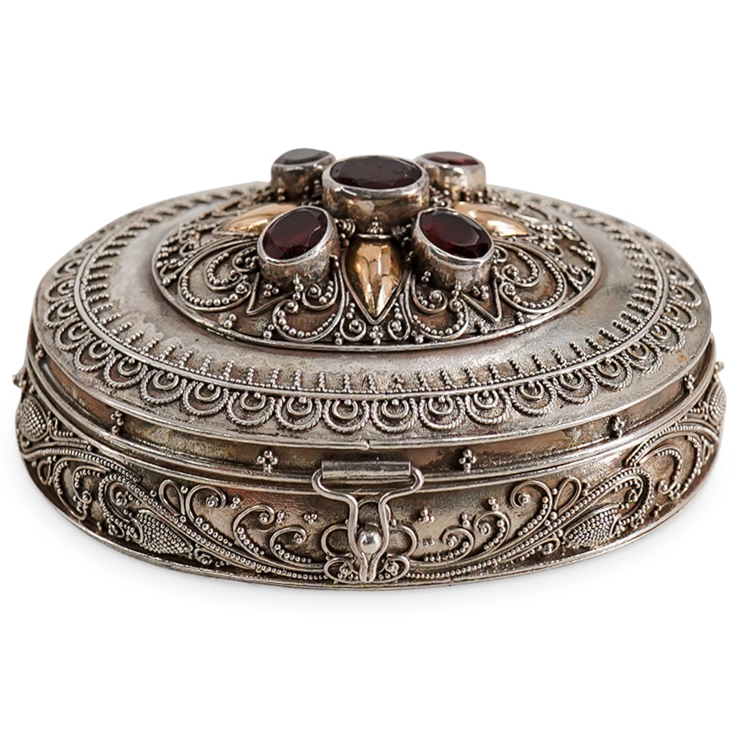 Tibetan Style Sterling Silver Trinket Box (1 of 8)