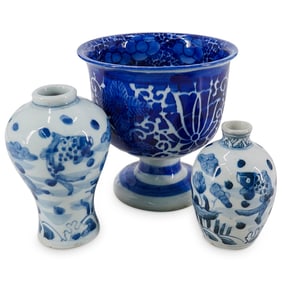 (3 Pc) Antique Chinese Blue And White Porcelain Vessels