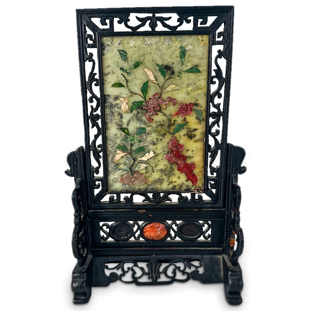 Pair Of Chinese Spinach Jade And Hard Stone Slab Table Screens (1 of 3)
