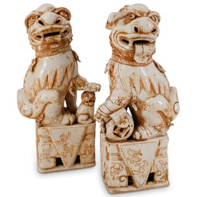 Pair Chinese Porcelain Foo Dog Figures