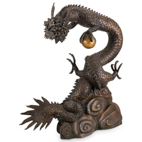 Vintage Bronze Sino Korean Dragon Figural Fountain