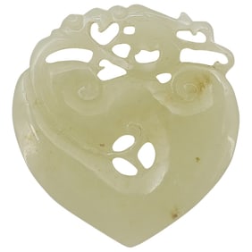 Chinese Carved Jade Ruyi & Dragon Pendant