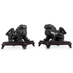 Pair Chinese Soapstone Foo Dog Figures