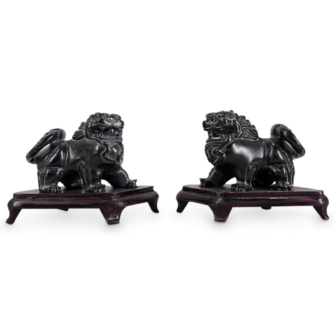 Pair Chinese Soapstone Foo Dog Figures (1 of 6)