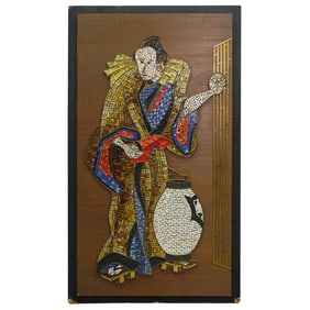 Mid Century Mosaic Mural Of Japanese Samurai