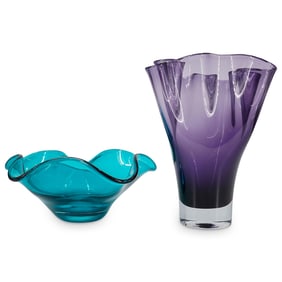 (2Pc) Lenox Amethyst & Turquoise Glass Vases