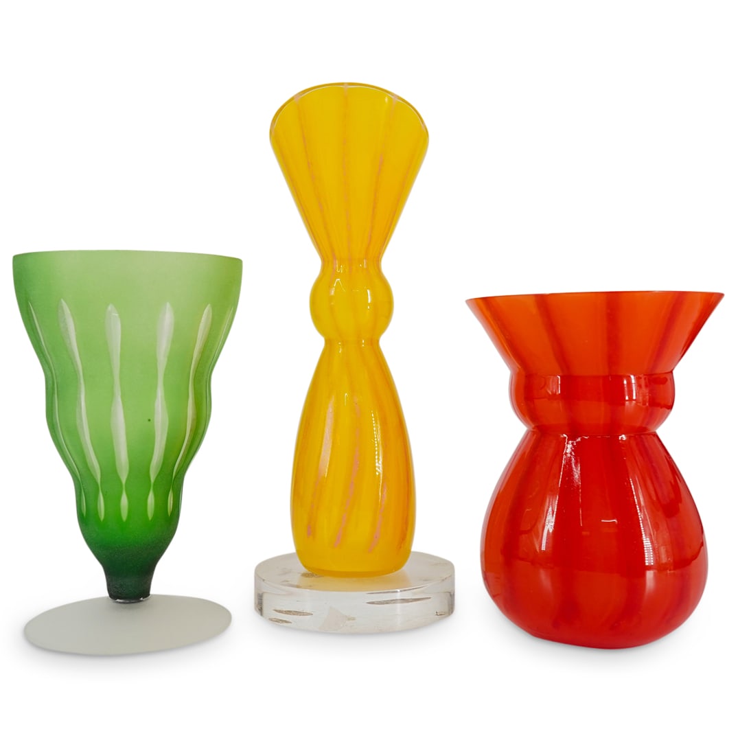 (3 Pc) Group Of Post Modernist Glass Vases (1 of 16)