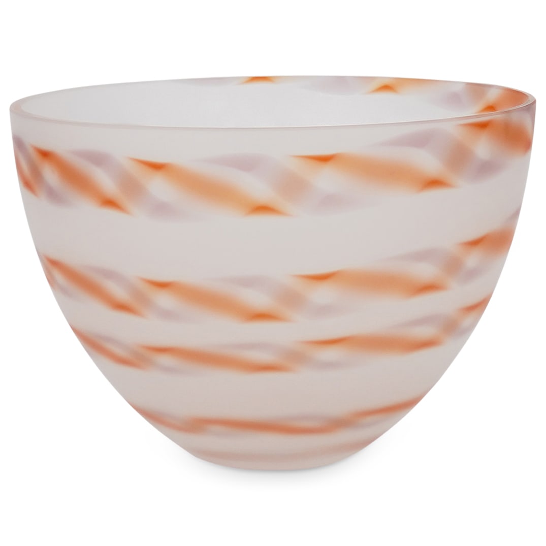 Murano Glass Centerpiece Bowl: DESCRIPTION: A Murano glass centerpiece with polychrome swirl and frosted design. CIRCA: 20th Cent. ORIGIN: Italy DIMENSIONS: H: 6.25" x Dia: 9" CONDITION: Great overall condition. Unless otherwise st