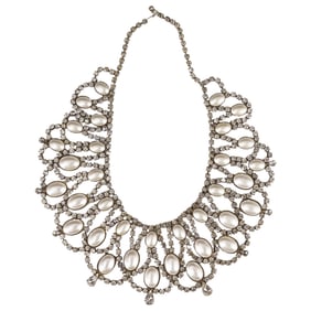 Vintage 1950s Pearl & Rhinestone Bib Necklace
