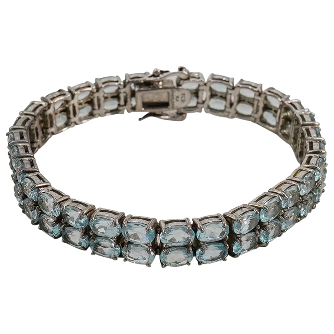 Blue Topaz & Sterling Silver Tennis Bracelet (1 of 6)