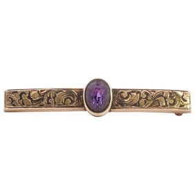 Antique Victorian 14K & Amethyst Bar Brooch
