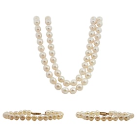 (3 Pc) 14K Gold & Pearl Necklace & Bracelets