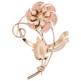 Vintage 10k Gold Two Tone Floral Brooch