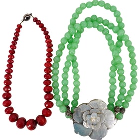 (2 Pc) Hard Stone Beaded Necklaces