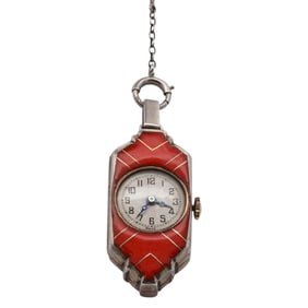 Art Deco Sterling Silver and Enamel Watch Necklace