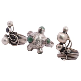 (3 Pc) Rachel Gera Sterling Silver and Gemstone Rings