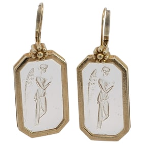 Vintage Sterling Silver Venetian Glass Intaglio Earrings