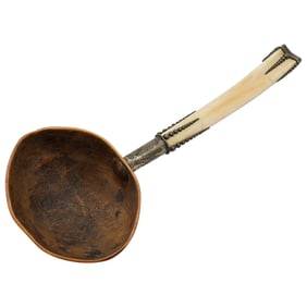 Antique Arts and Crafts Sterling Silver Bone and Coconut Ladle
