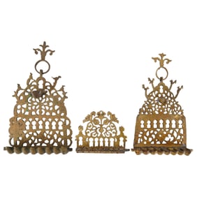 (3 Pc) Judaica Bronze Menorah Set