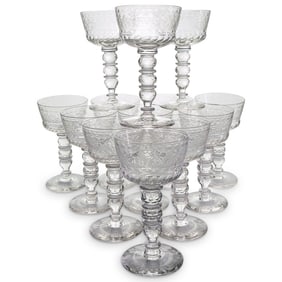 (13 Pc) Engraved Glass Coupes