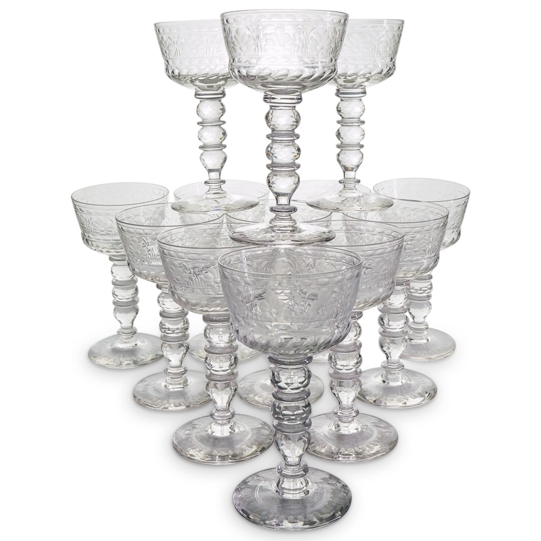 (13 Pc) Engraved Glass Coupes (1 of 6)