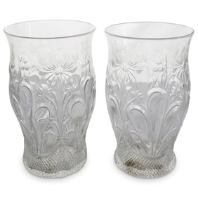 Pair Of Etched And Cut Crystal Vases