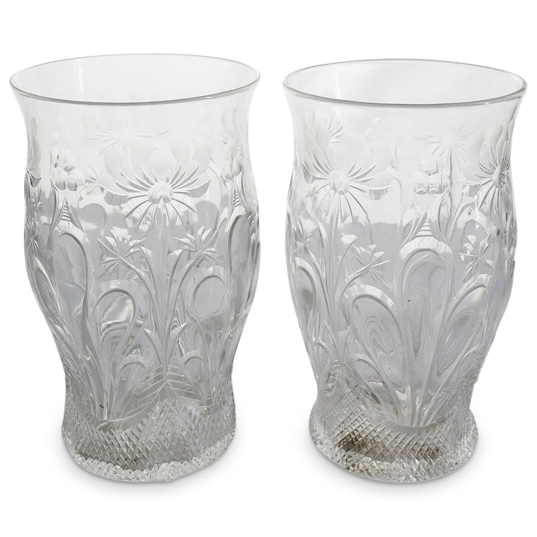 Pair Of Etched And Cut Crystal Vases (1 of 5)