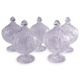 (5 Pc) Cristal D'Arques Crystal Cut Lidded Bowls