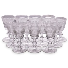 (89 Pc) Mid Century Monongahela Cross Hatched And Faceted Cut Glass Stemware Set