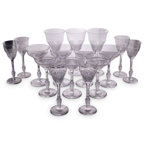 (15 Pc) Cross Hatched Crystal Glass Stemware Set