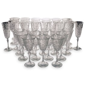 (33 Pc) Cut Crystal Red Wine, White Wine, Champagne Flute Stemware