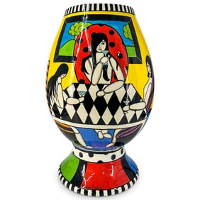 Claudia Beldent Ceramic Painted Pedestal Vase