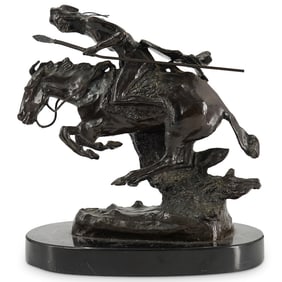 After Frederic Remington "The Cheyenne" Bronze On Hard Stone Base
