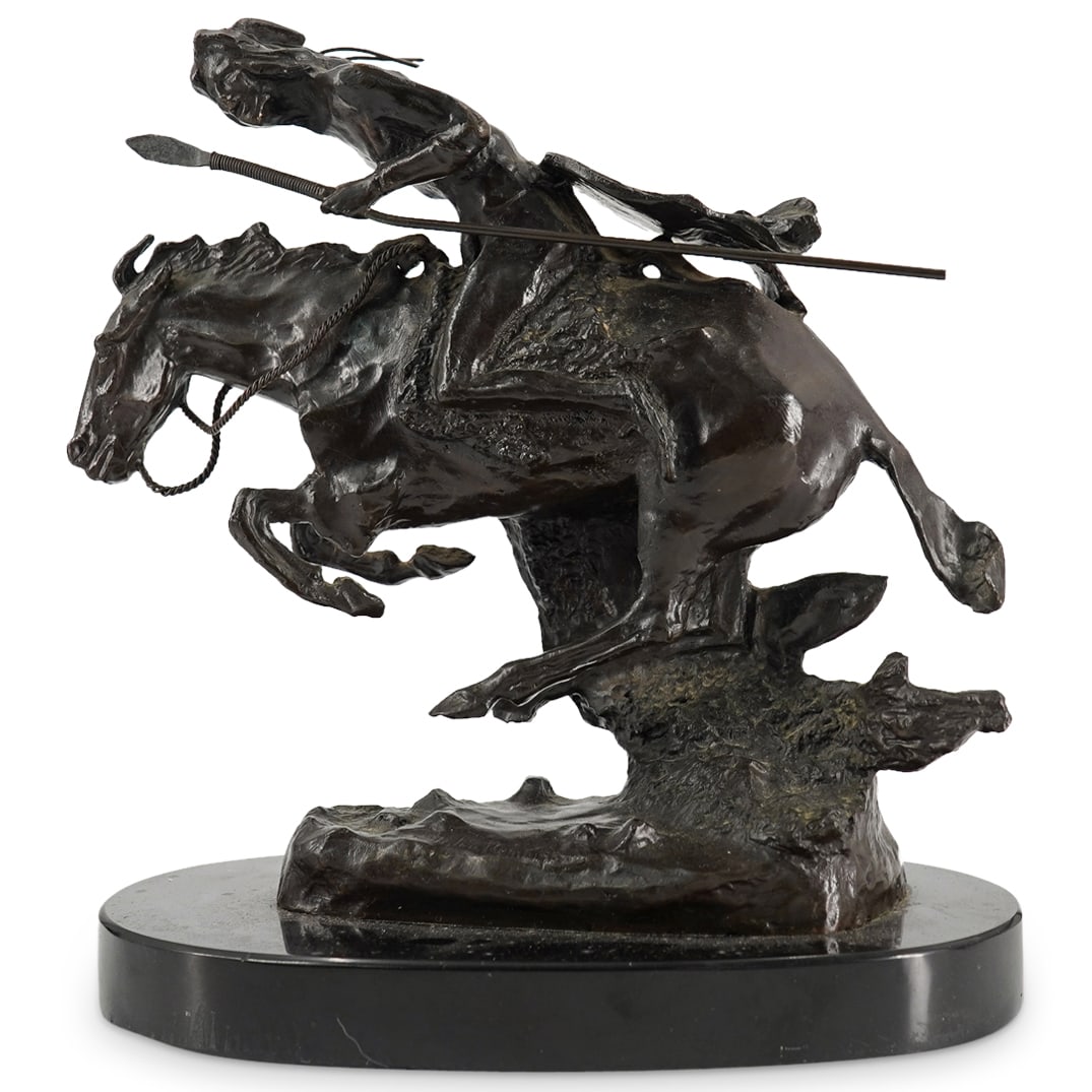 After Frederic Remington "The Cheyenne" Bronze On Hard Stone Base (1 of 9)