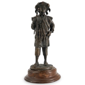 Vintage European Figural Bronze Of East Asian Man On Wood Base