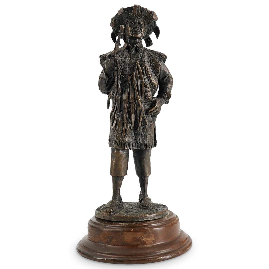 Vintage European Figural Bronze Of East Asian Man On Wood Base (1 of 7)