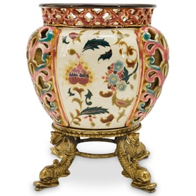 Antique Bohemian Porcelain Vase On Gilt Mount