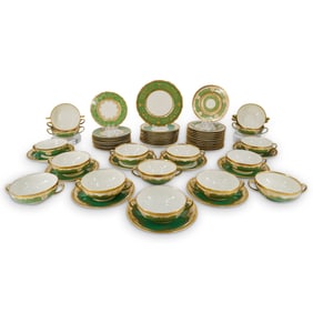 (59 Pc) Bavarian Black Knight Porcelain Bouillon Bowls & Saucer Set