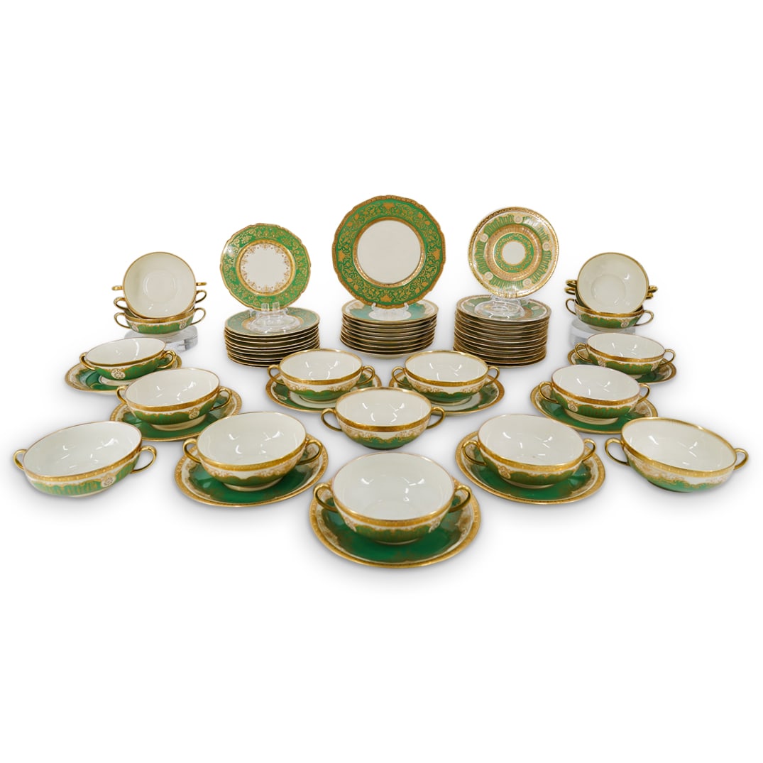 (59 Pc) Bavarian Black Knight Porcelain Bouillon Bowls & Saucer Set (1 of 15)